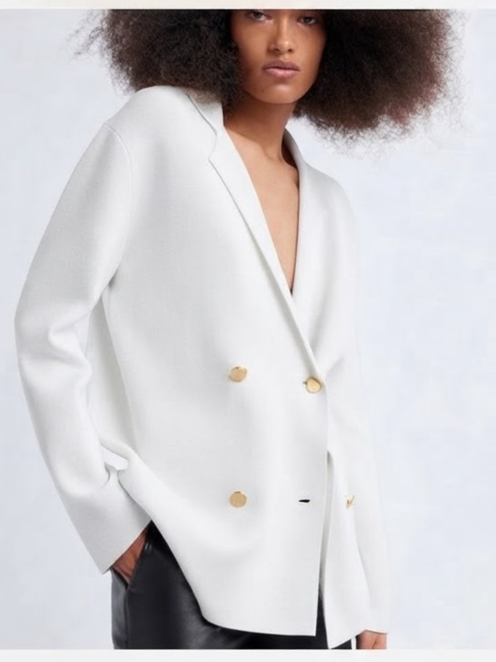 Babaton White Double-Breasted Blazer with Gold Buttons